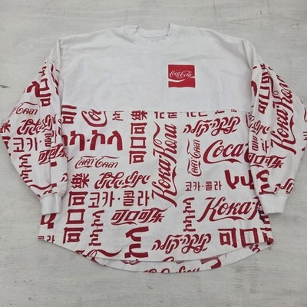 Coca-Cola Spirit Jersey Shirt White Red Multilingual Logo Long Sleeve Mens M